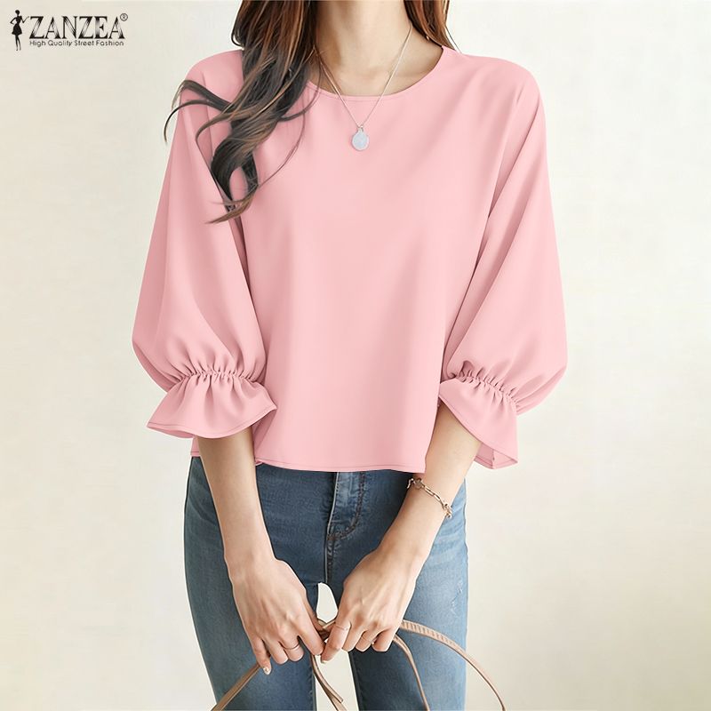 ZANZEA 女性ミニマリスト 3/4 パフスリーブブラウス - Summer De Clothing のレビューと価格
