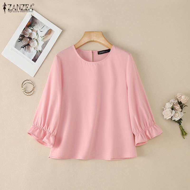 ZANZEA 女性ミニマリスト 3/4 パフスリーブブラウス - Summer De Clothing のレビューと価格