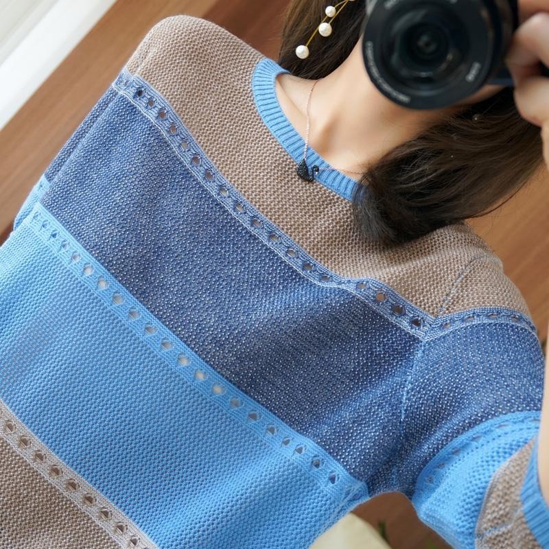 女性セーター 3/4 袖韓国ファッションストライププルオーバ - Summer Clothing Yarn のレビューと価格
