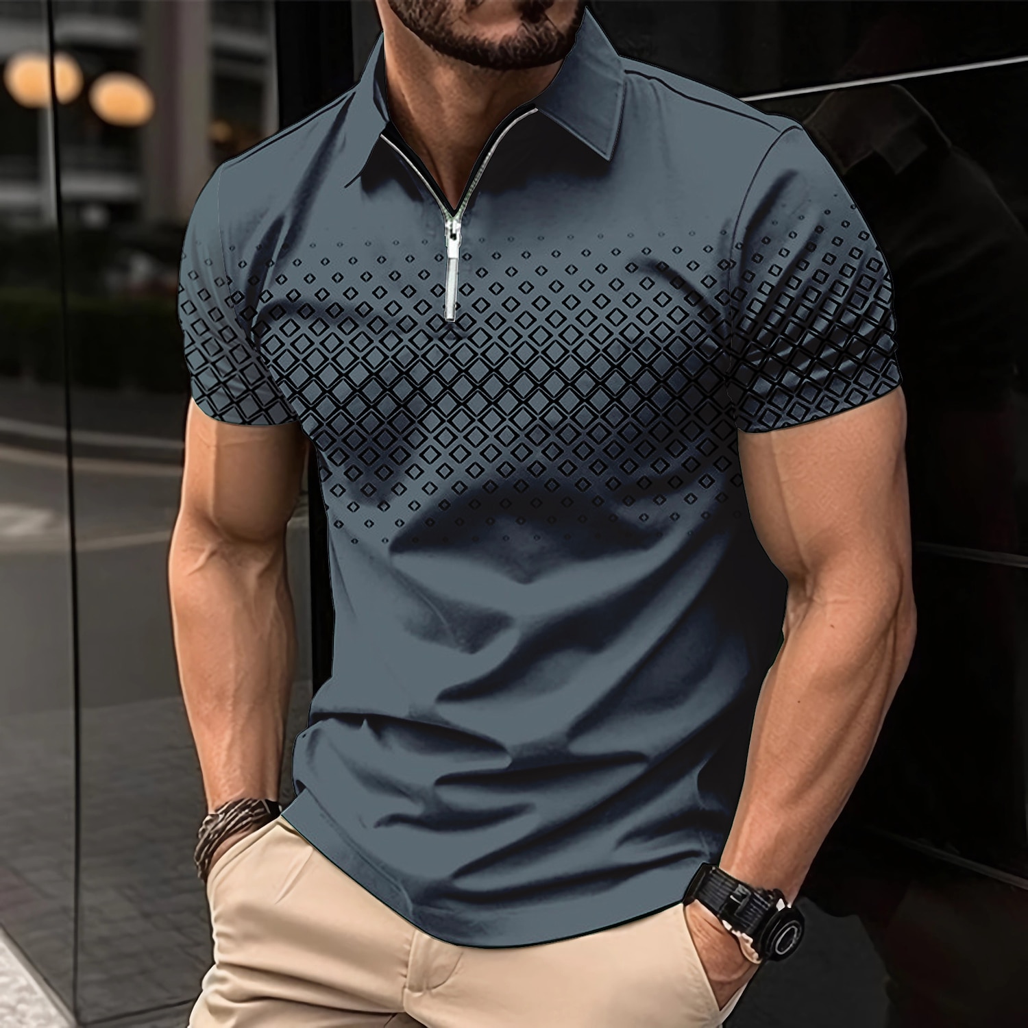 夏の Tシャツ男性 2024 半袖紳士服の襟 3D 印刷無地 - Summer De Clothing のレビューと価格