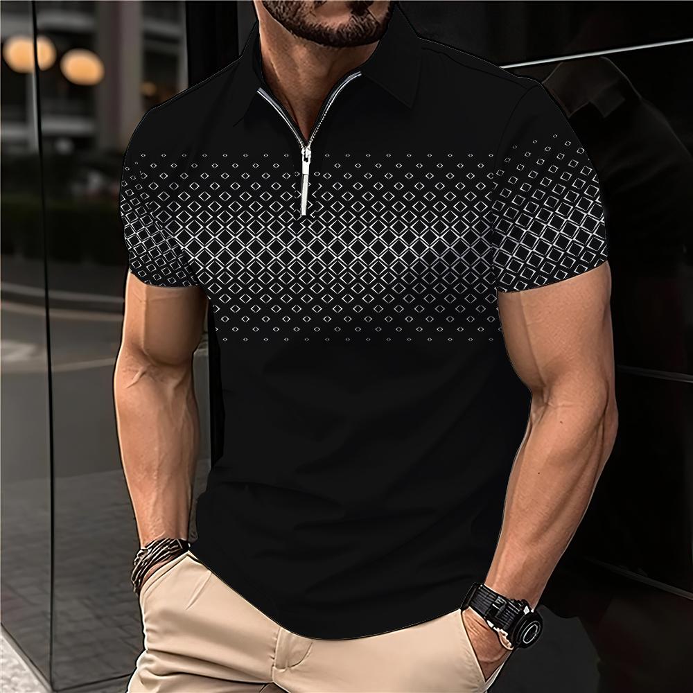 夏の Tシャツ男性 2024 半袖紳士服の襟 3D 印刷無地 - Summer De Clothing のレビューと価格