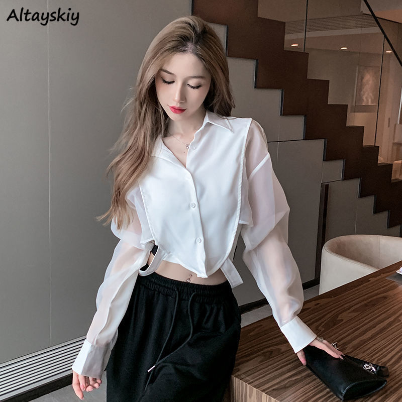 女性のためのシックなパッチワークシャツ,セクシー,エレガント - Crop Blouse Linen のレビューと価格