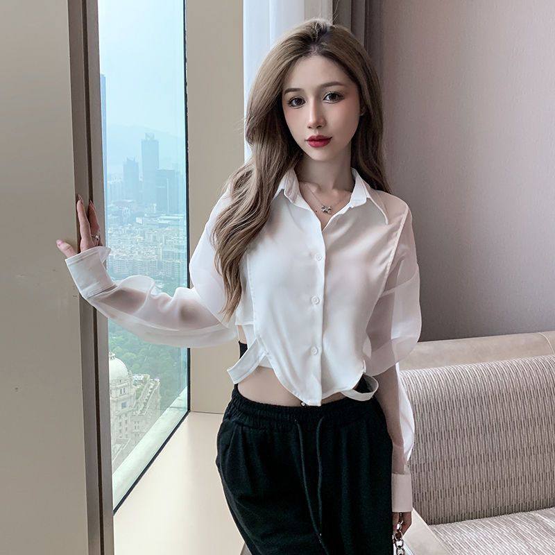 女性のためのシックなパッチワークシャツ,セクシー,エレガント - Crop Blouse Linen のレビューと価格