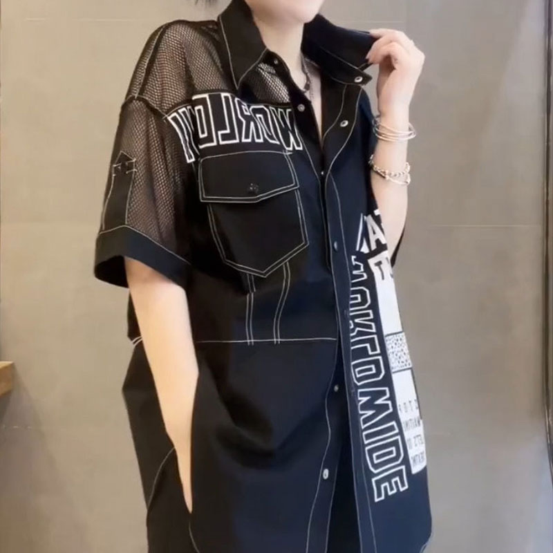 カジュアルレタープリントルーズブラウスストリート 2025  - Summer Gauze Clothing のレビューと価格