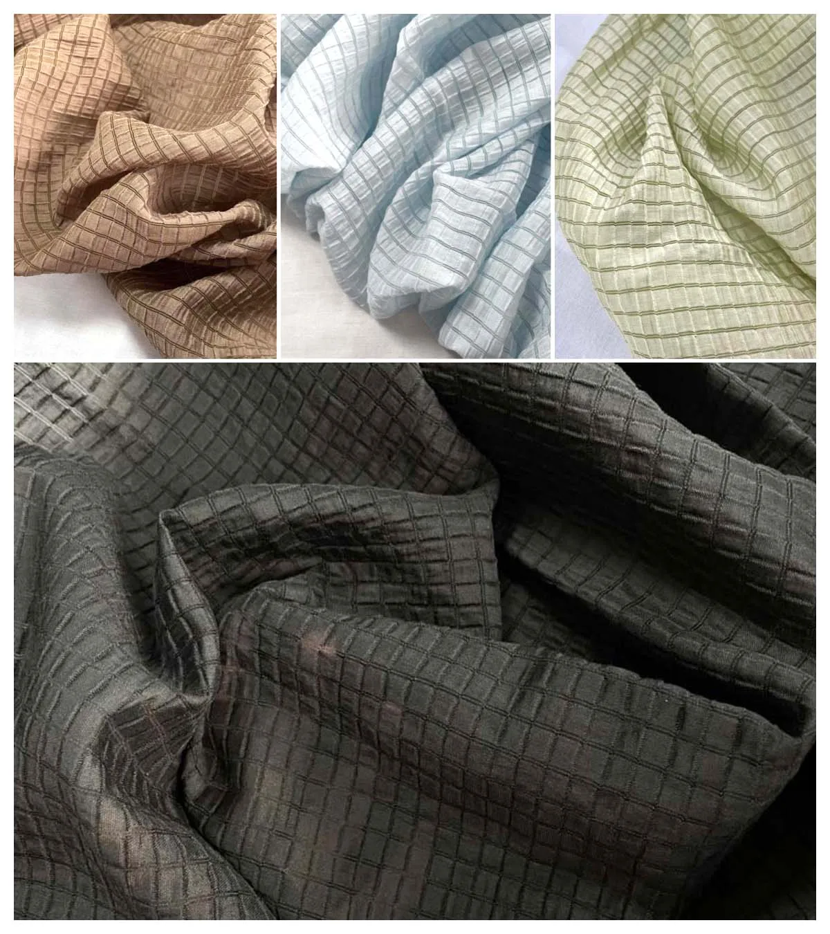 クリームイエローの市松模様の生地、柔らかく通気性のあるテキス - Summer Clothing Material のレビューと価格