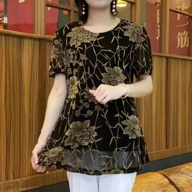 ラウンドネックと半袖の女性用Tシャツ,明るいシルクのガーゼが - Summer Gauze Clothing のレビューと価格