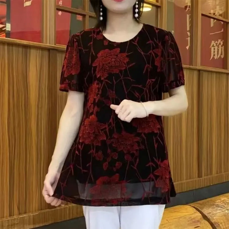 ラウンドネックと半袖の女性用Tシャツ,明るいシルクのガーゼが - Summer Gauze Clothing のレビューと価格
