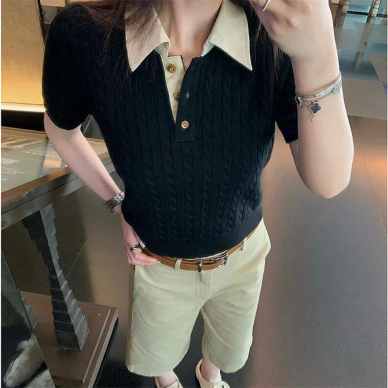 女性服ニットセーター女性プルオーバー新しい夏半袖ターンダウン - Summer Clothing Yarn のレビューと価格