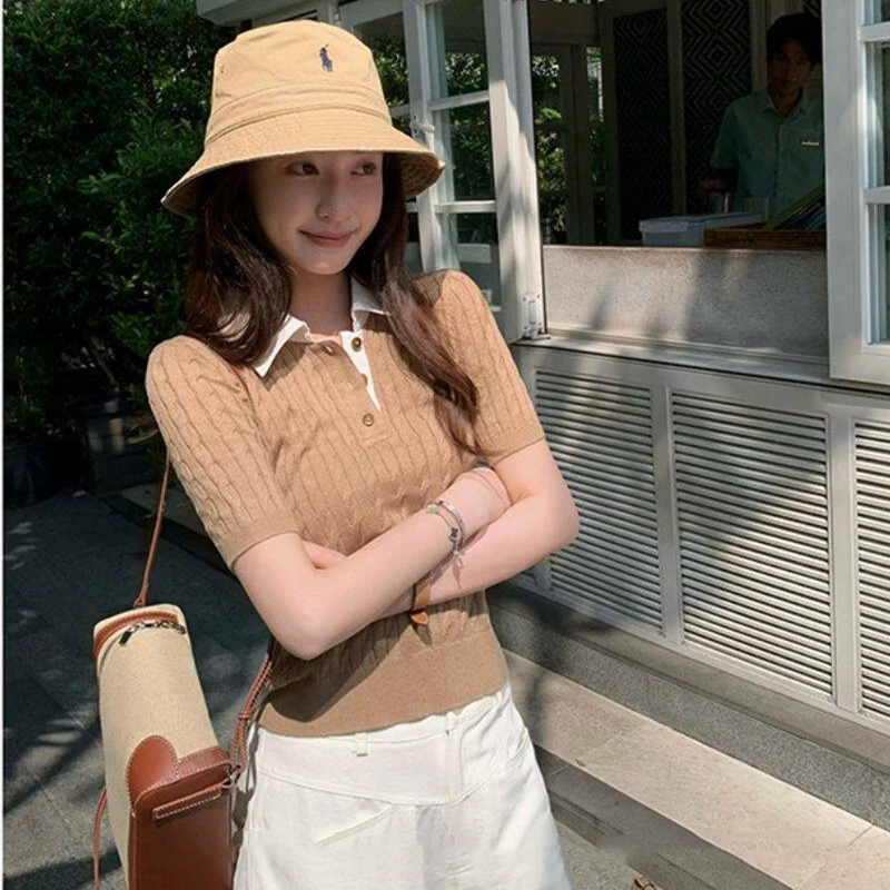 女性服ニットセーター女性プルオーバー新しい夏半袖ターンダウン - Summer Clothing Yarn のレビューと価格