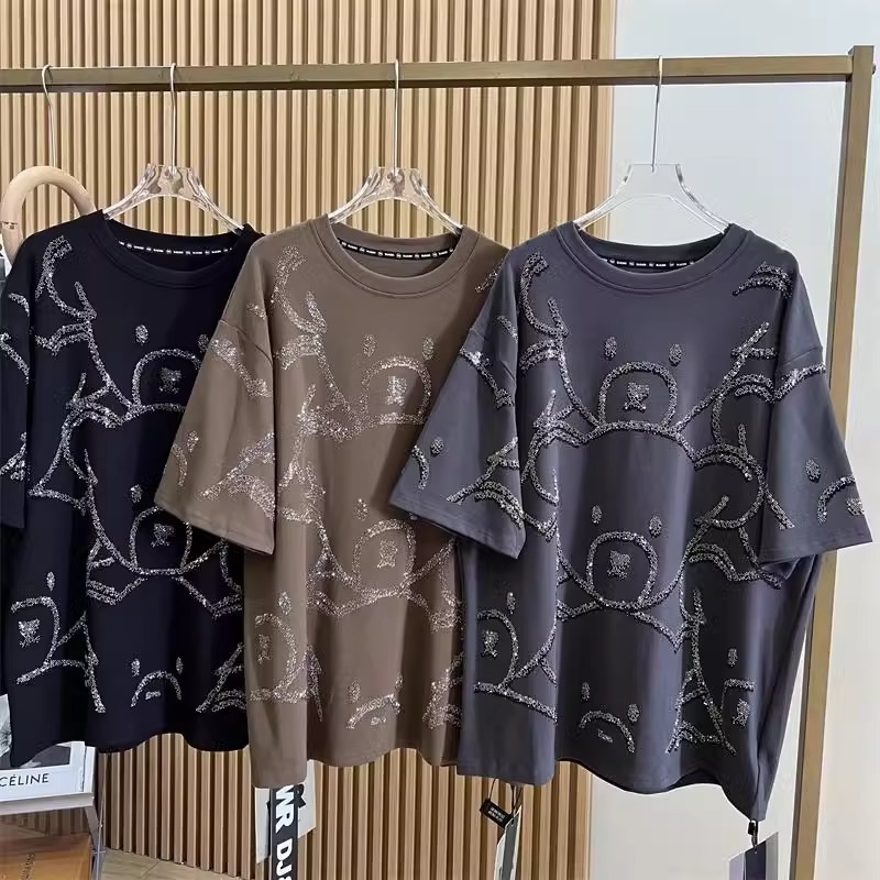 女性の漫画のクマのパターンのダイヤモンドのTシャツ,半袖のゆ - Summer De Clothing のレビューと価格