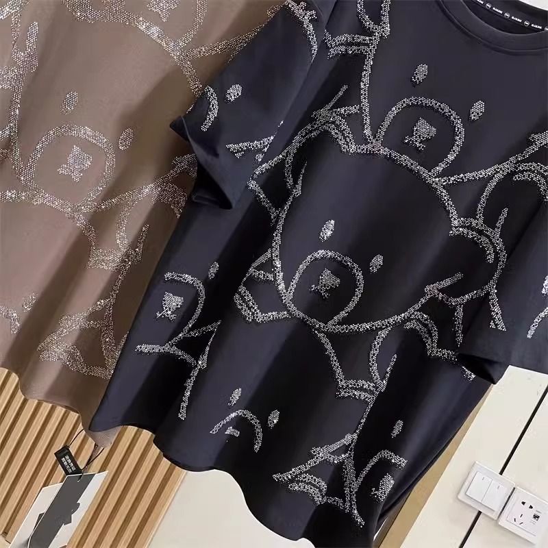 女性の漫画のクマのパターンのダイヤモンドのTシャツ,半袖のゆ - Summer De Clothing のレビューと価格
