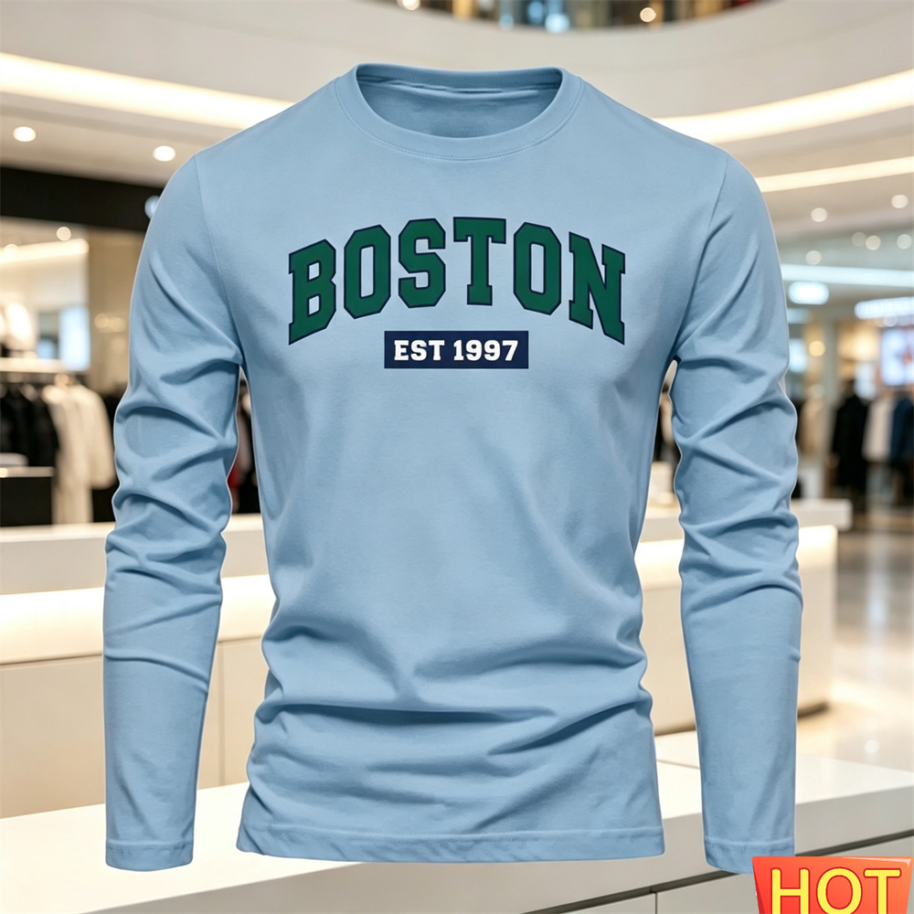 秋夏メンズ長袖 Tシャツレターパターンラウンドネック Tシャ - Summer Clothing Usa のレビューと価格