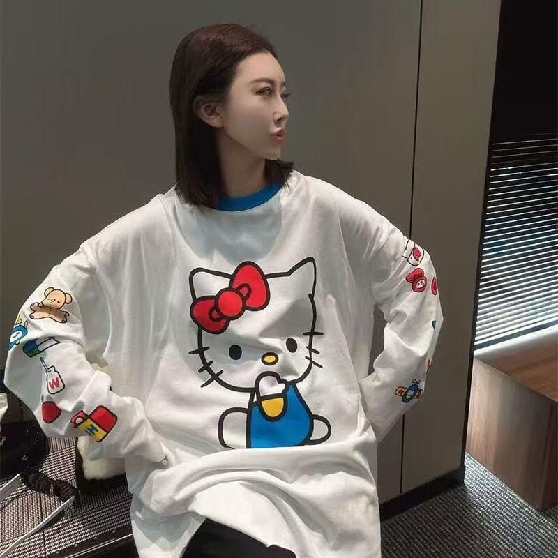 長袖ハローキティ夏の新スタイル漫画かわいいプリント Tシャツ - Summer Clothing Usa のレビューと価格