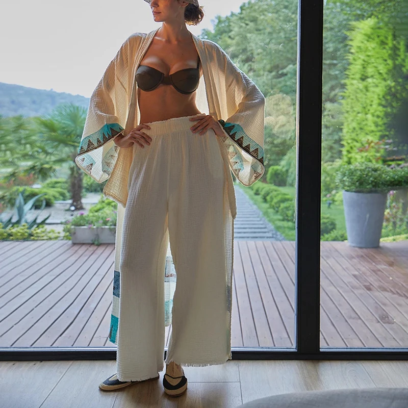 モスリン綿 100% ガーゼパンツルーズカジュアルワイドレッ - Summer Gauze Clothing のレビューと価格