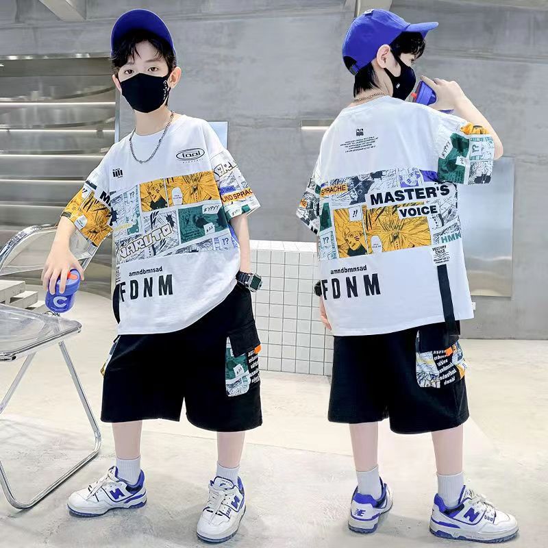 ティーンボーイズ服セット夏の新落書きパターン半袖 Tシャツ  - Summer Clothing Drawing For Kids のレビューと価格