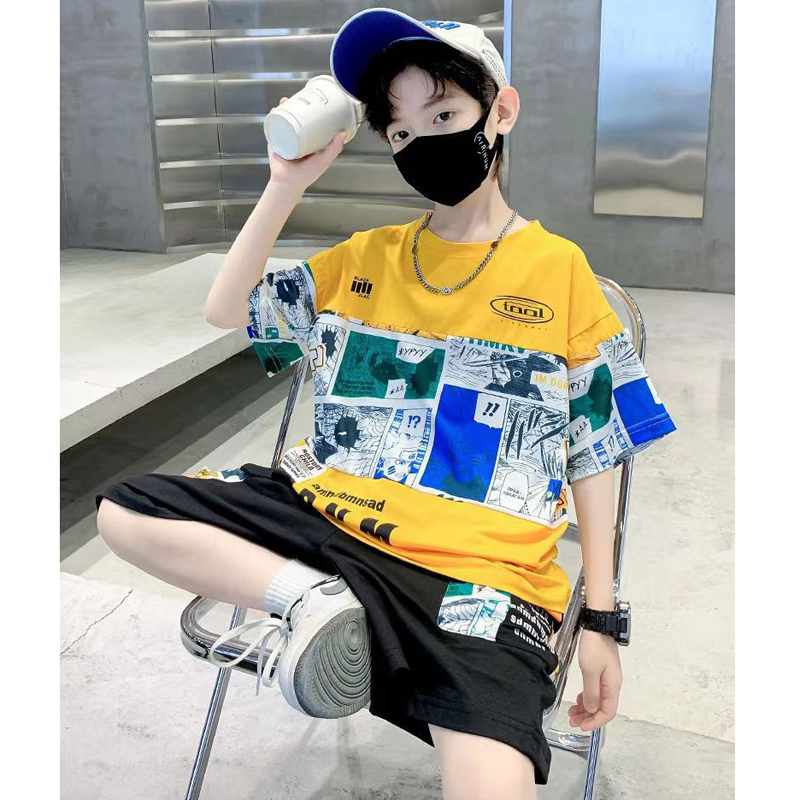 ティーンボーイズ服セット夏の新落書きパターン半袖 Tシャツ  - Summer Clothing Drawing For Kids のレビューと価格