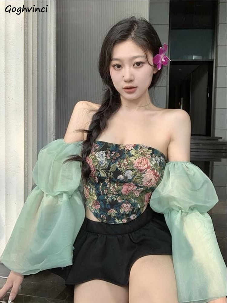 女性のためのヴィンテージフローラルプリントブラウス,ショート - Crop Blouse Linen のレビューと価格