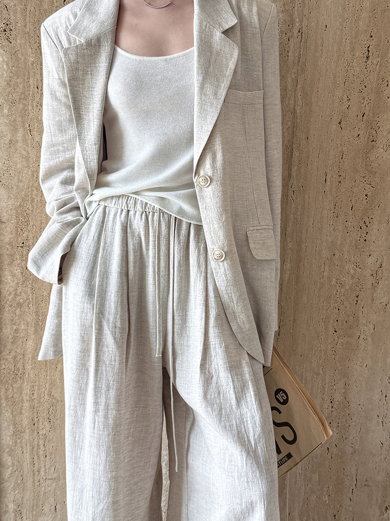 秋のハイエンドリネン素材ブレザージャケットセット レディース - Summer Clothing Material のレビューと価格