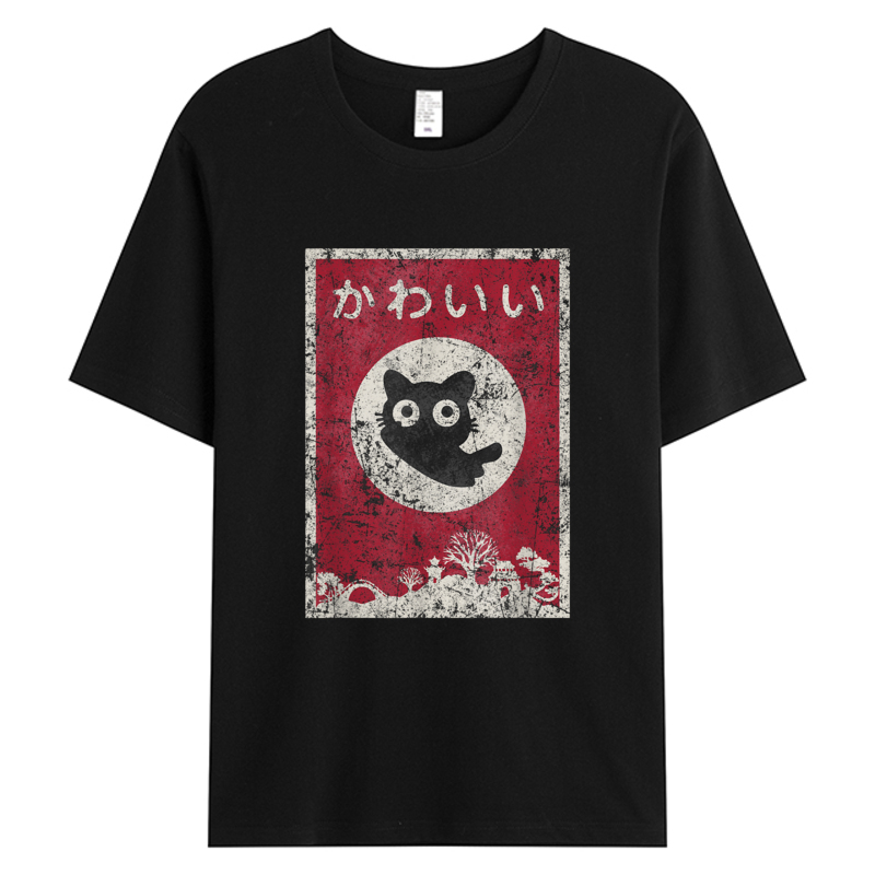 かわいい猫日本黒アニメ猫 Tシャツメンズ綿生地プリントホリデ - Summer Clothing Discount のレビューと価格