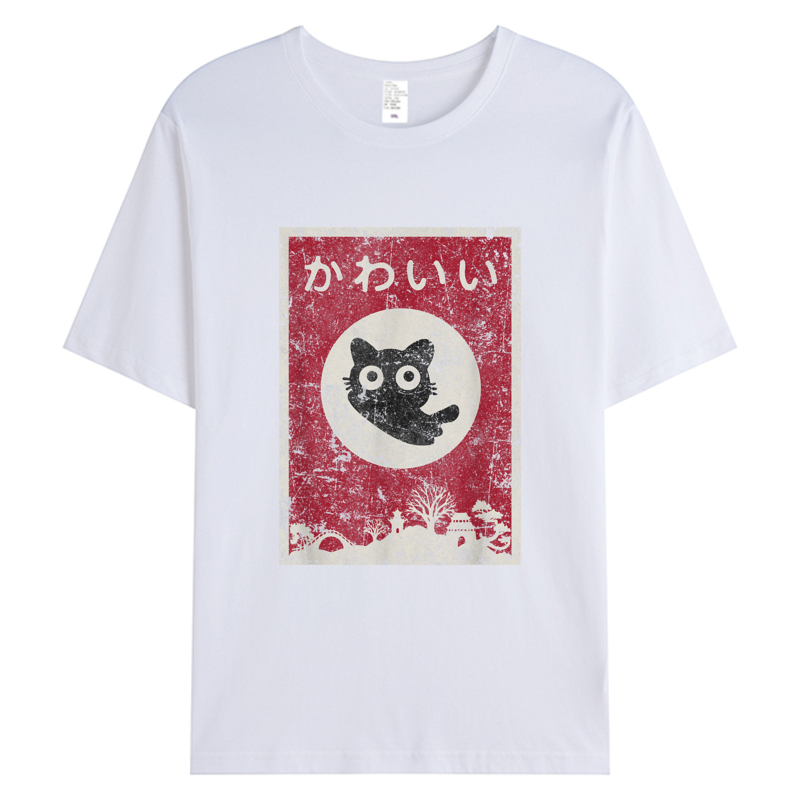 かわいい猫日本黒アニメ猫 Tシャツメンズ綿生地プリントホリデ - Summer Clothing Discount のレビューと価格