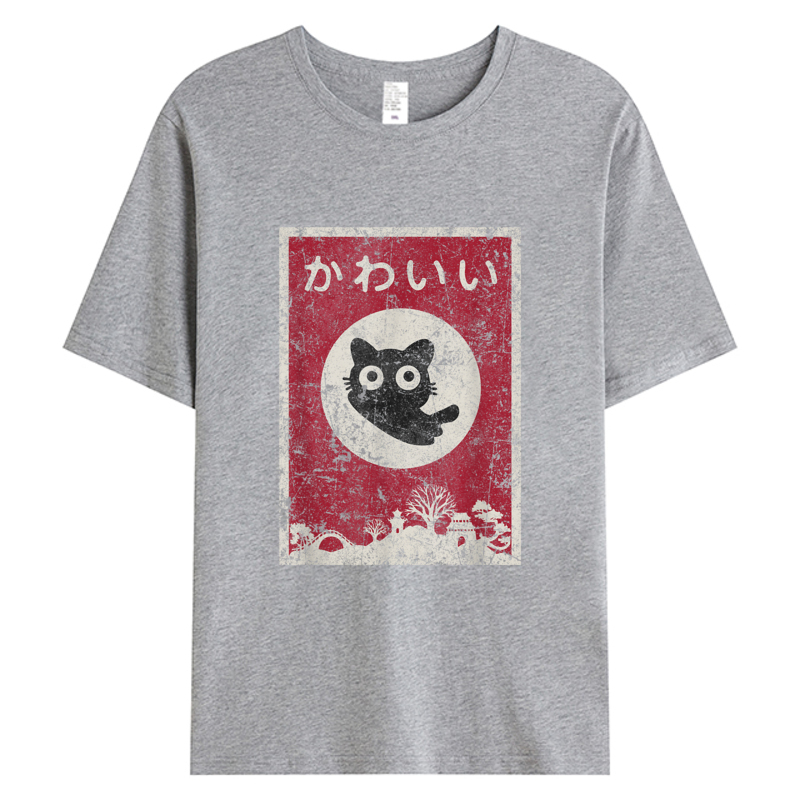 かわいい猫日本黒アニメ猫 Tシャツメンズ綿生地プリントホリデ - Summer Clothing Discount のレビューと価格