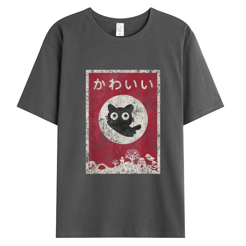 かわいい猫日本黒アニメ猫 Tシャツメンズ綿生地プリントホリデ - Summer Clothing Discount のレビューと価格