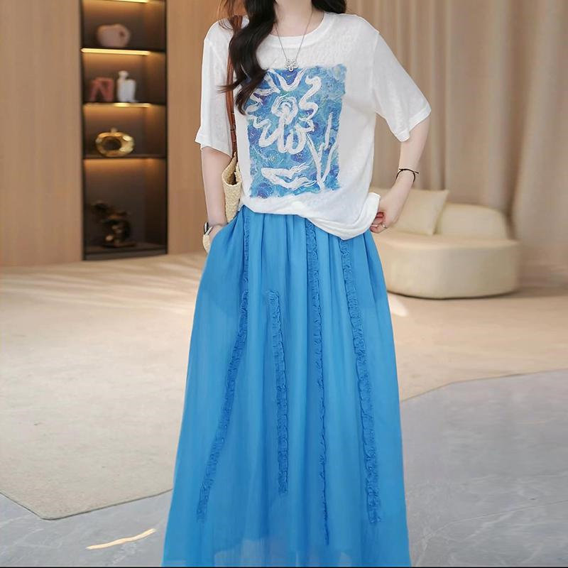 韓国風の服一式、年齢を若く見せるプリントTシャツスカートと女 - Summer Clothing Juniors のレビューと価格