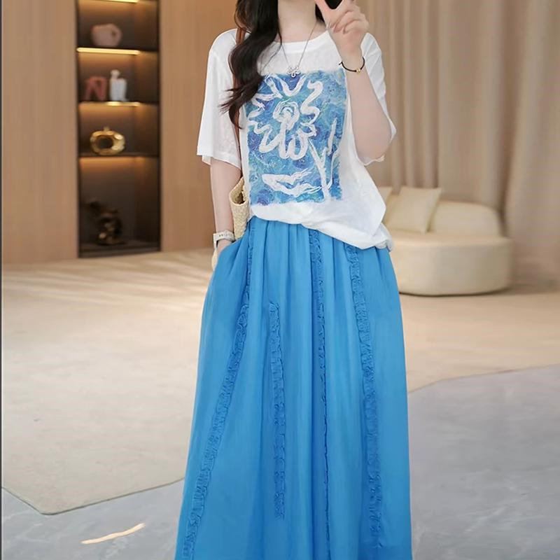 韓国風の服一式、年齢を若く見せるプリントTシャツスカートと女 - Summer Clothing Juniors のレビューと価格