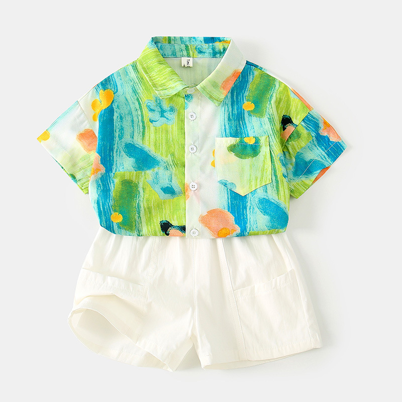 2 個セット夏の男の子服韓国ファッション落書き半袖コットント - Summer Clothing Drawing For Kids のレビューと価格