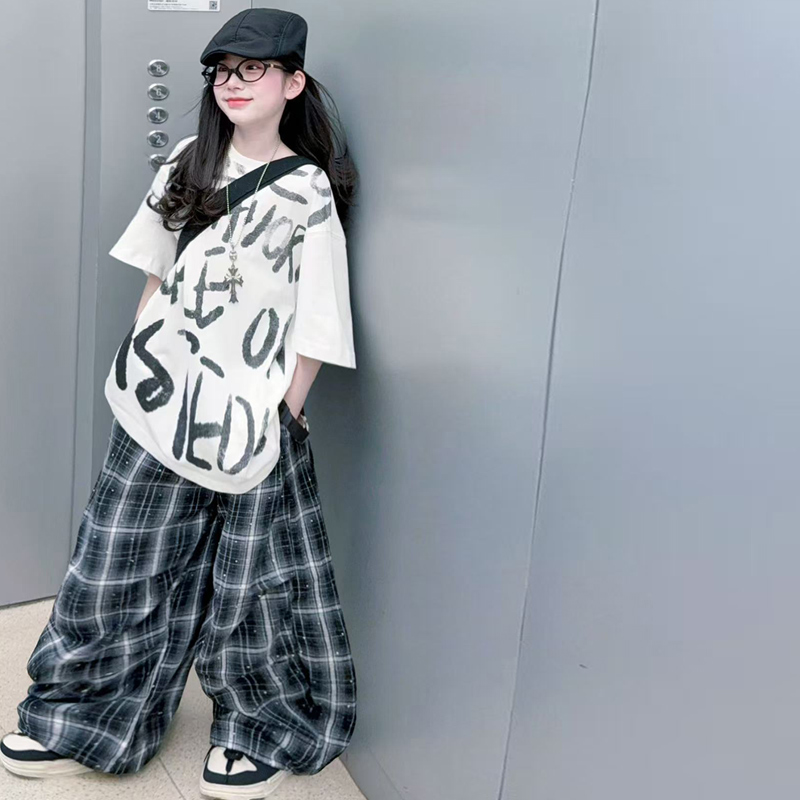 夏の女の子向けヒップホップグラフィティプリントTシャツ、オー - Summer Clothing Drawing For Kids のレビューと価格