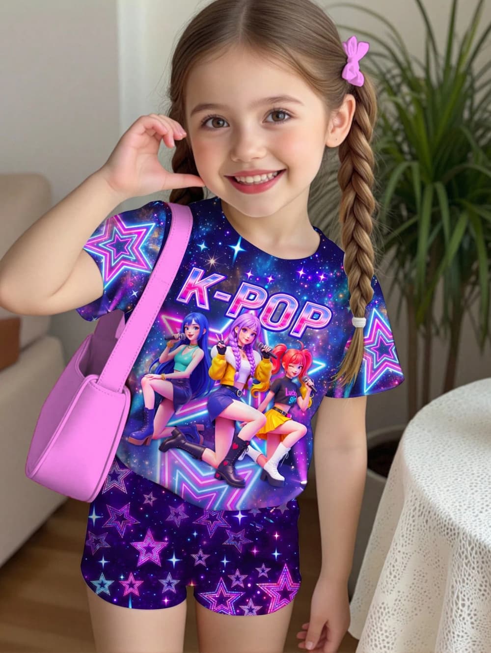 K-POP風漫画グラフィックガールズTシャツ＆パンツセット  - Summer Clothing List のレビューと価格