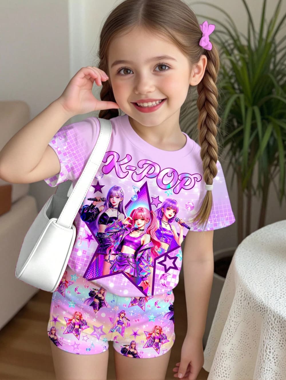 K-POP風漫画グラフィックガールズTシャツ＆パンツセット  - Summer Clothing List のレビューと価格