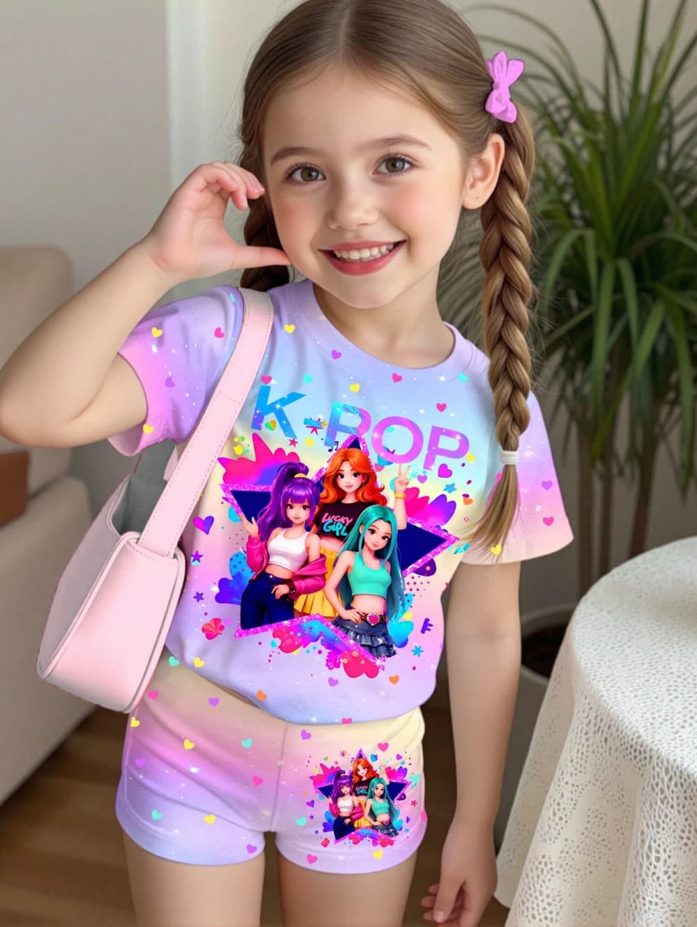 K-POP風漫画グラフィックガールズTシャツ＆パンツセット  - Summer Clothing List のレビューと価格