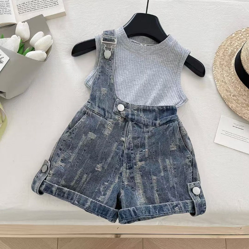 子供服セットニットタンクトップ Tシャツ + デニムオーバー - Summer Clothing Drawing For Kids のレビューと価格