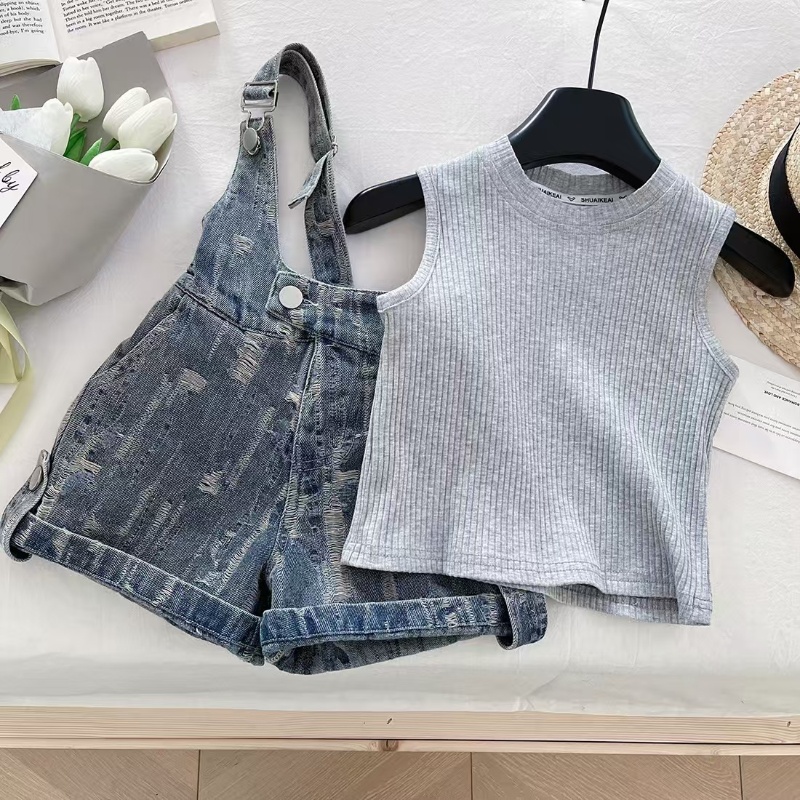 子供服セットニットタンクトップ Tシャツ + デニムオーバー - Summer Clothing Drawing For Kids のレビューと価格