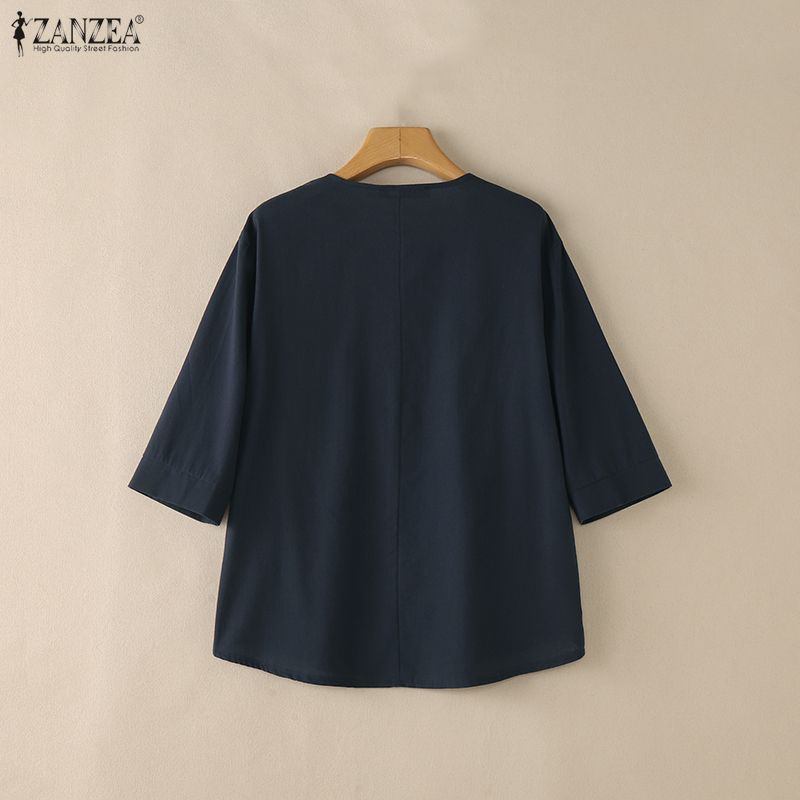 女性カジュアルコットンリネンブラウス V ネック 3/4 ス - Summer De Clothing のレビューと価格
