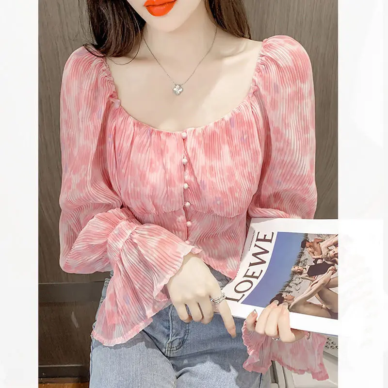 セクシーで可愛いスイートスクエアネックプリントパーティー ク - Crop Blouse Linen のレビューと価格