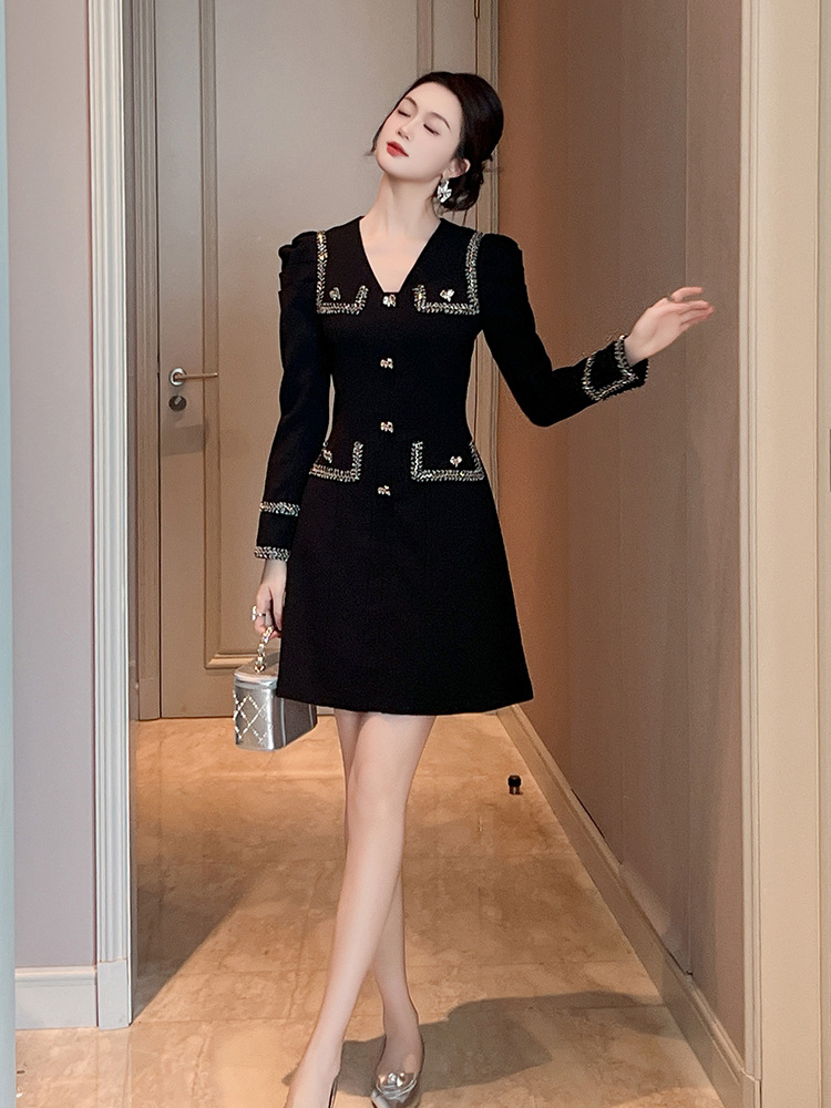 女性のための黒い痩身ドレス,新しい春の服,小さな香りのスタイ - Summer Clothing New Look のレビューと価格