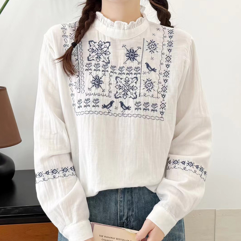 2026年 森系服飾 エスニック コットン糸 刺繍 白シャツ - Summer Clothing Yarn のレビューと価格
