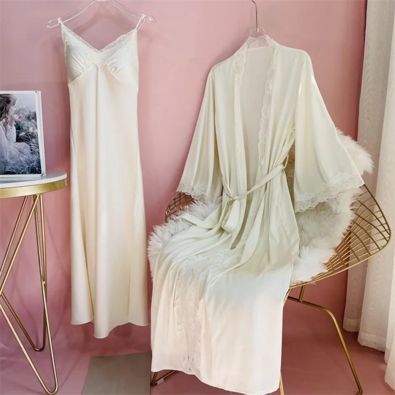 新しい女性ロングローブネグリジェセットセクシーなレーストリム - Summer House Clothing のレビューと価格