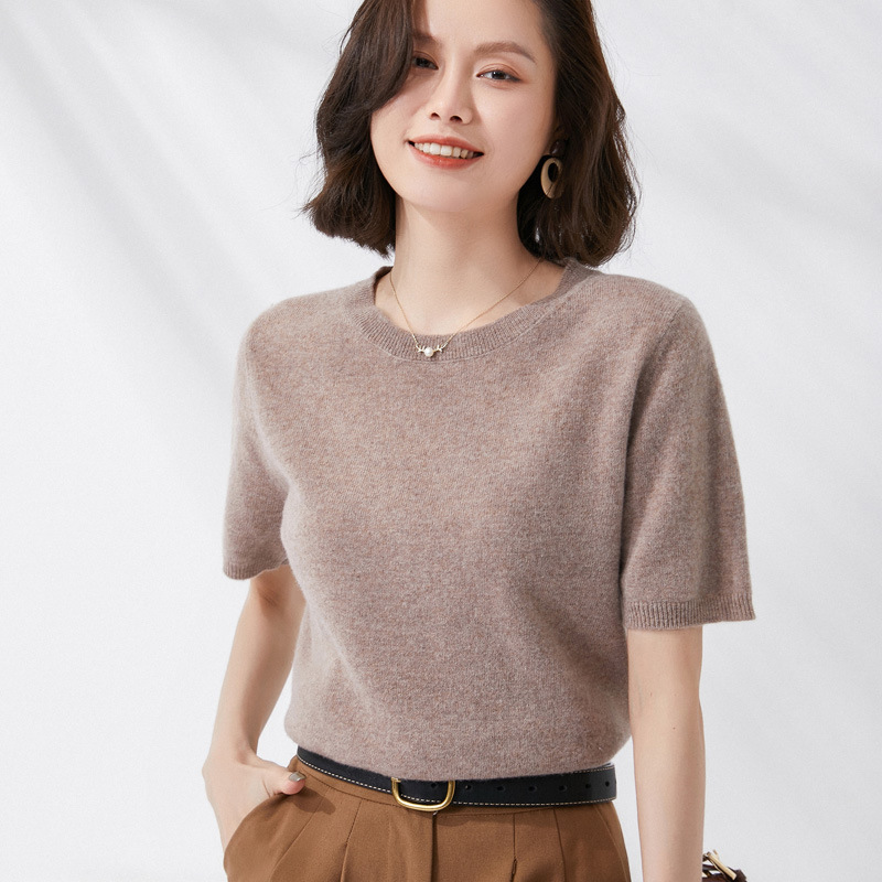 春と夏の新半袖女性 O ネックスリムウール綿ブレンドプルオー - Summer Clothing Yarn のレビューと価格