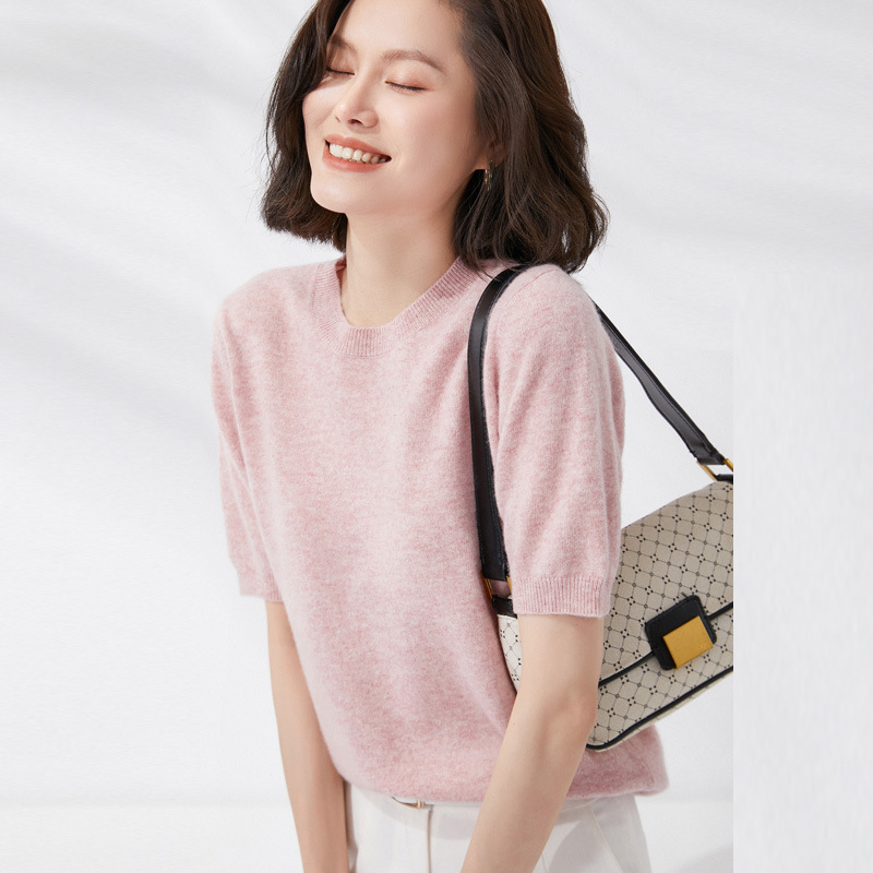 春と夏の新半袖女性 O ネックスリムウール綿ブレンドプルオー - Summer Clothing Yarn のレビューと価格
