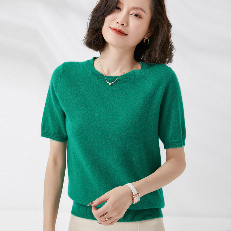 春と夏の新半袖女性 O ネックスリムウール綿ブレンドプルオー - Summer Clothing Yarn のレビューと価格