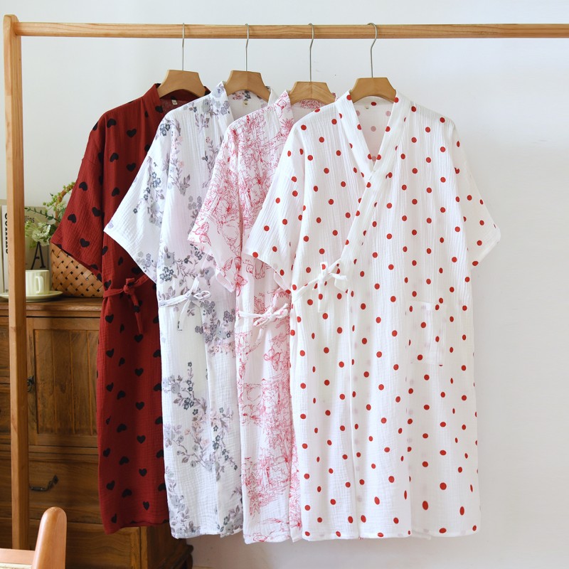 春夏の女性ローブレディース綿 100% クレープバスローブ女 - Summer House Clothing のレビューと価格