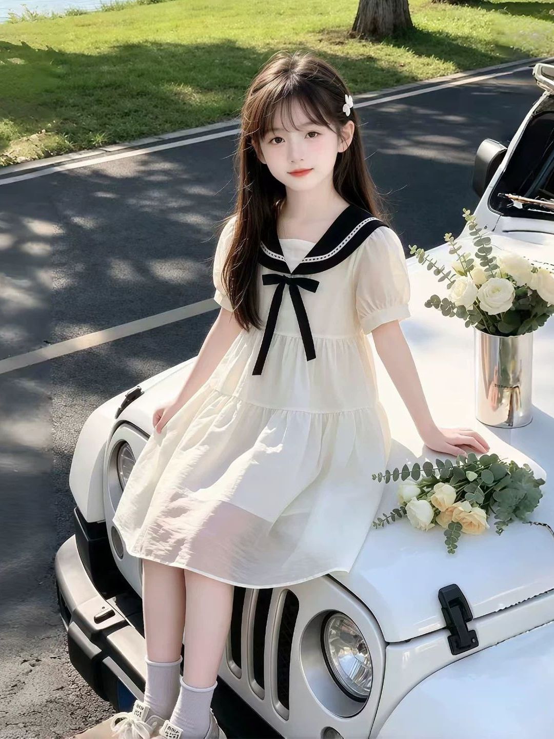 女の子サマードレスネイビーカラースクールスタイル子供服ソフト - Summer Clothing Old Navy のレビューと価格