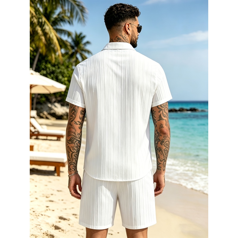 2メンズサマーカジュアルスーツセット、キューバカラーシャツ+ - Summer Clothing Vacation のレビューと価格