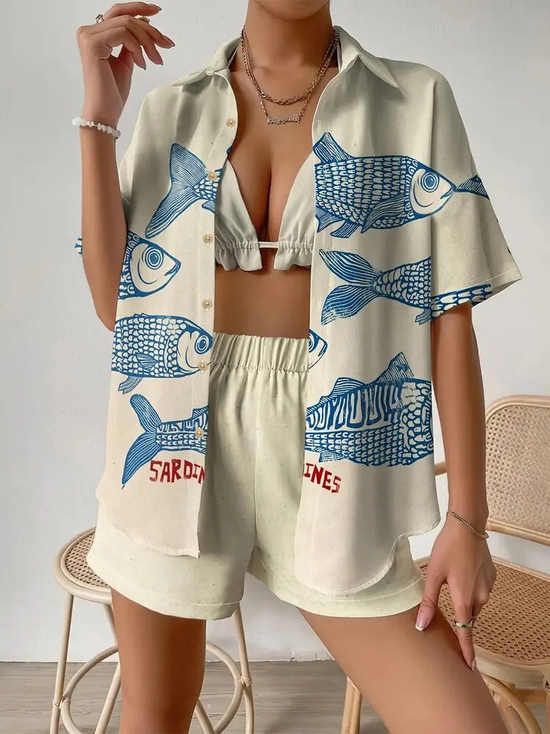 ファッションプリントビーチホリデー 2 点セット女性の夏の半 - Summer Clothing Vacation のレビューと価格