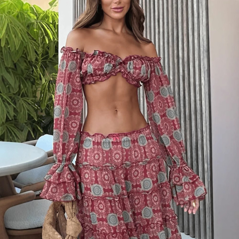 ヴィンテージプリントスカートツーピースセット レディース セ - Summer Clothing Vacation のレビューと価格