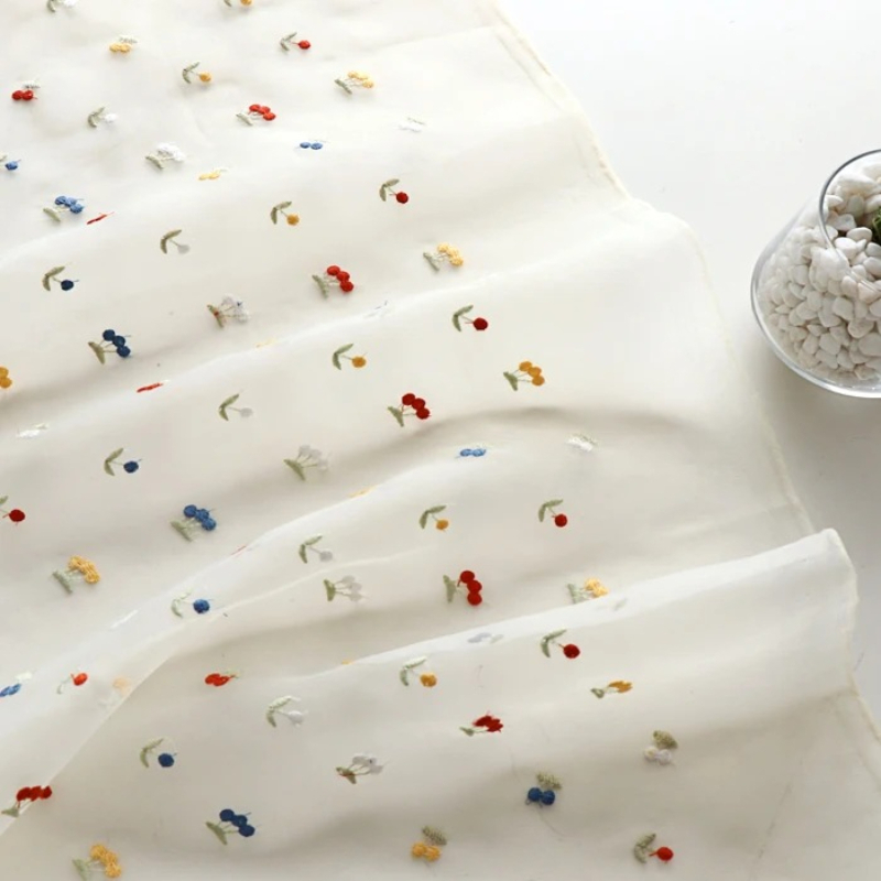 145x50cm ホワイトフルーツ刺繍レースガーゼ生地、サマ - Summer Gauze Clothing のレビューと価格