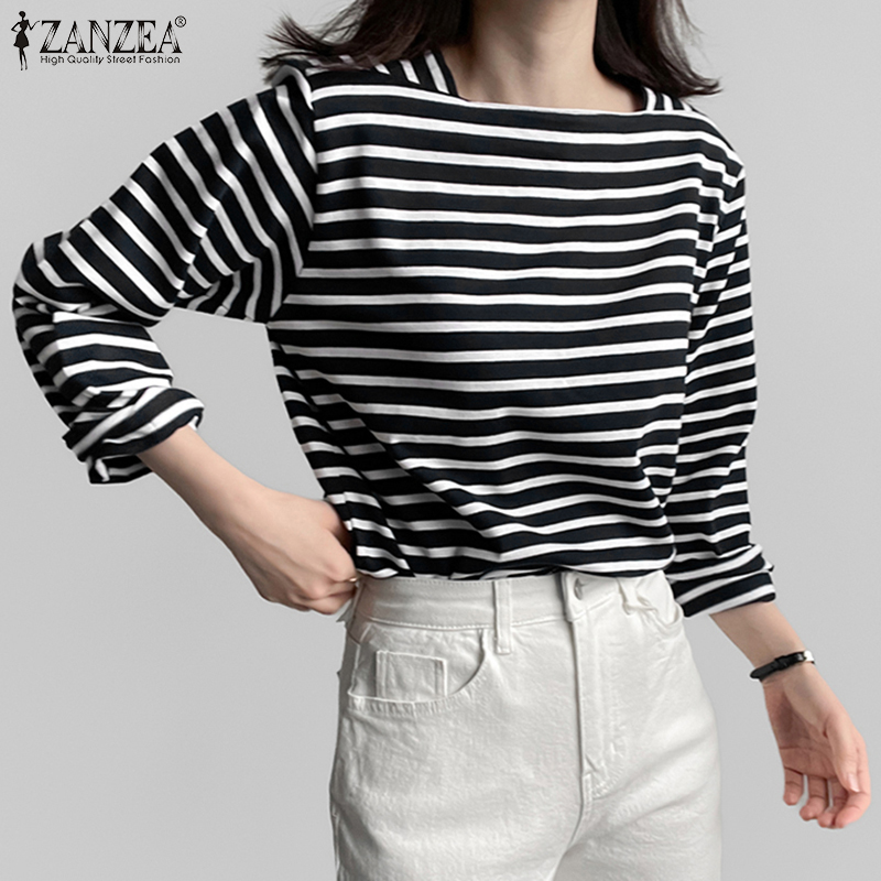 ZANZEA 女性カジュアルストライプブラウス春長袖スクエア - Summer De Clothing のレビューと価格